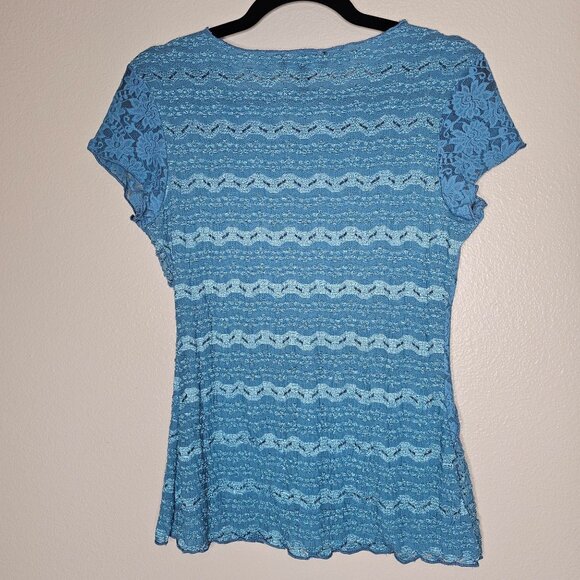 Elementz Y2K Size Small Blue Baby Tee Fairycore Patchwork Floral Lace Textured - Picture 6 of 8